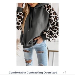 Leopard sleeve grey hoodie